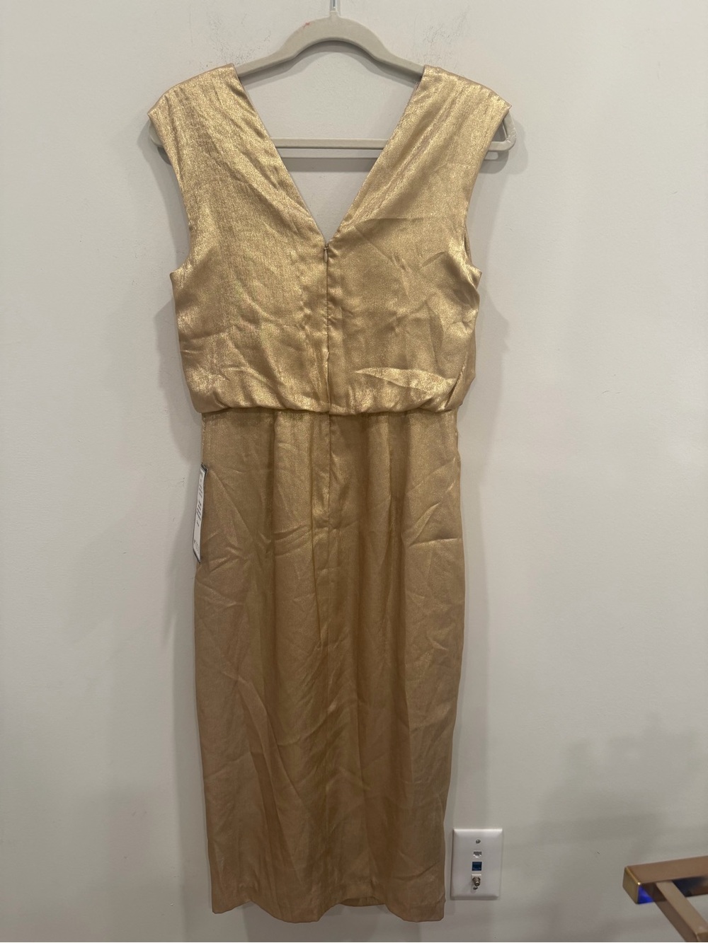 Adrianna Papell Gold Foil Draped Midi Cocktail Dress Size 4 NEW - Picture 8 of 12